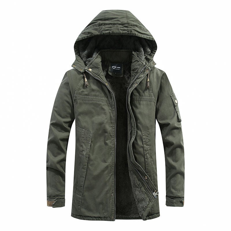 2019 New Winter Youth Cotton Clothes Men'S Mid-Length Slim-Fit Washed Cotton-Padded Coat Thickened Coat Cotton-Padded Coat Fashionable Tooling - Image 3